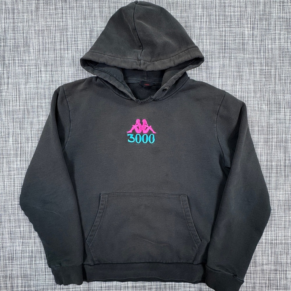 Kappa Mens Gumball 3000 Rally Graphic Hoodie Faded Black Pink Blue Logo Large